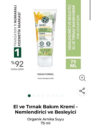Yves Rocher Besleyici Organik Arnika El Kremi 75 ml - Görsel 4
