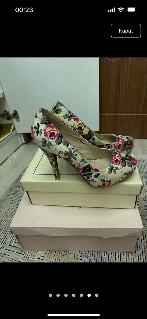 Çiçek Desenli Pastel Renkli Stiletto - Görsel 3