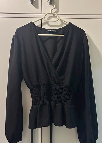 Siyah Kemerli V Yaka Uzun Kollu Bluz - Görsel 2