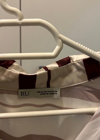 Bordo Çizgili Düğmeli Kadın Gömlek - Görsel 5