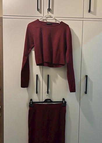 Bordo Kadın İnce Yün Kazak ve Etek 2li Takım - Görsel 5