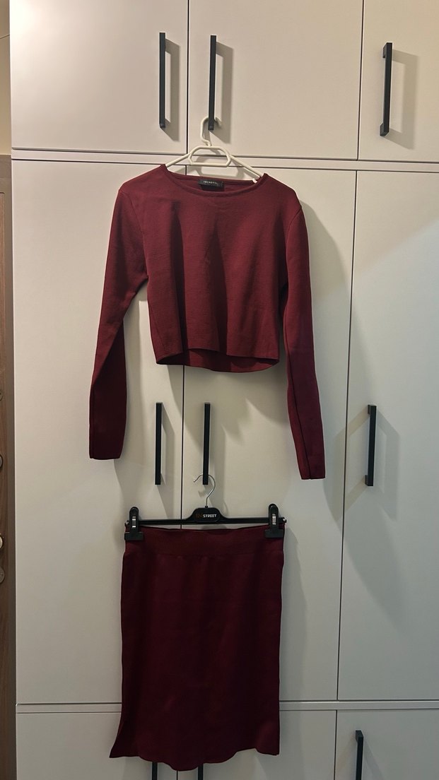 Bordo Kadın İnce Yün Kazak ve Etek 2li Takım - Görsel 5