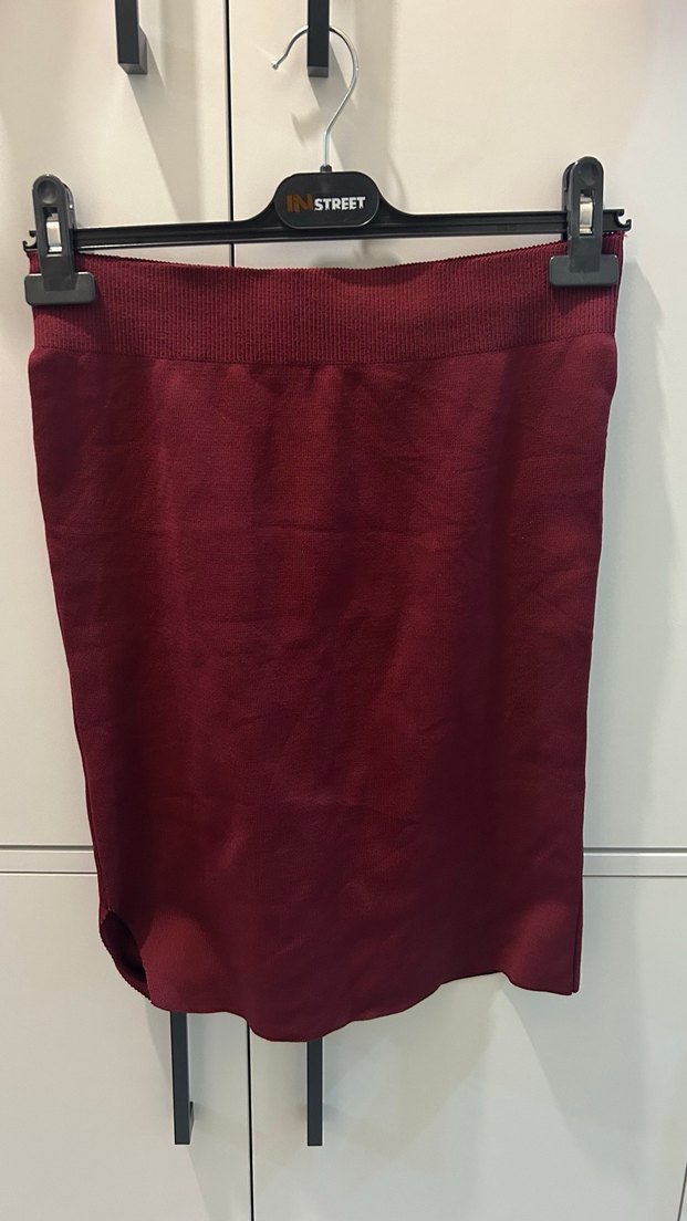 Bordo Kadın İnce Yün Kazak ve Etek 2li Takım - Görsel 3