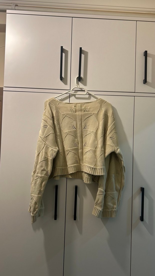 Bej Bohem Örgü Kadın Kazak - Görsel 2