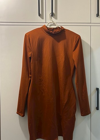 Uzun Kollu Kiremit Midi Triko Elbise - Görsel 2