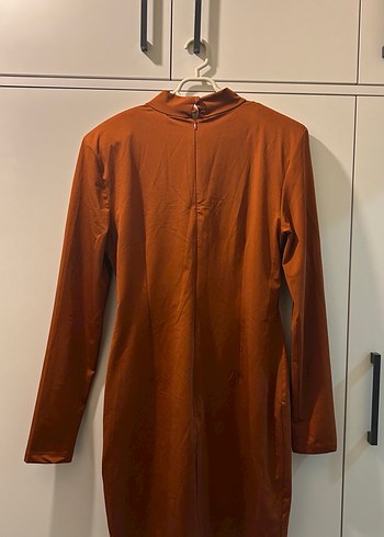 Uzun Kollu Kiremit Midi Triko Elbise - Görsel 5