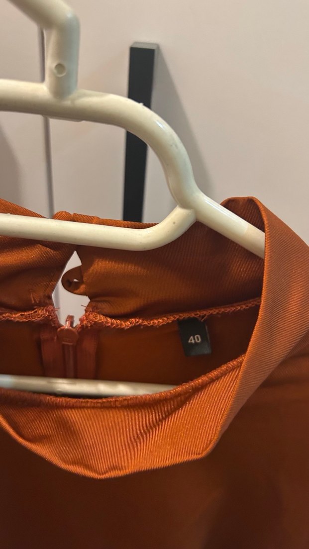 Uzun Kollu Kiremit Midi Triko Elbise - Görsel 4