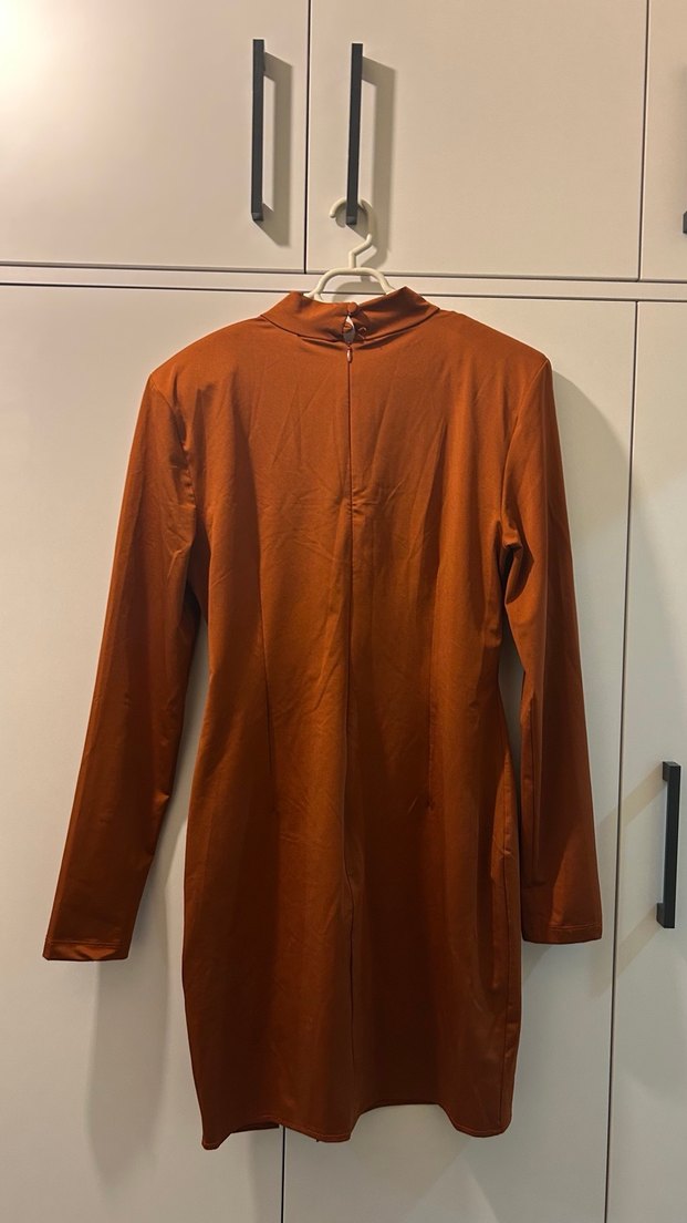 Uzun Kollu Kiremit Midi Triko Elbise - Görsel 5