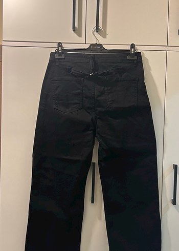 Siyah Rahat Kesim Midi Kot Pantolon - Görsel 2