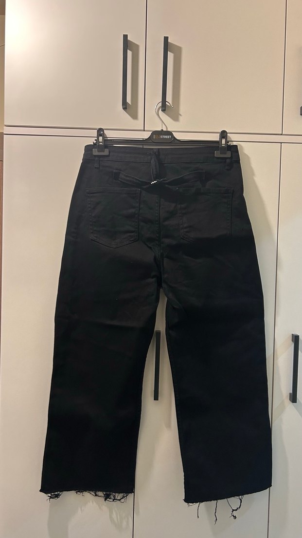 Siyah Rahat Kesim Midi Kot Pantolon - Görsel 2