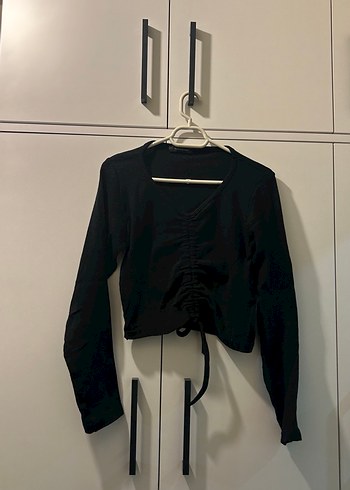 Kadın Siyah V Yaka Keten Uzun Kollu Bluz 2li kahverengi ve siyah - Görsel 3