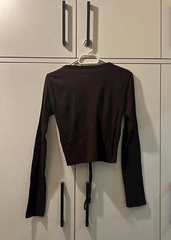 Kadın Siyah V Yaka Keten Uzun Kollu Bluz 2li kahverengi ve siyah - Görsel 6