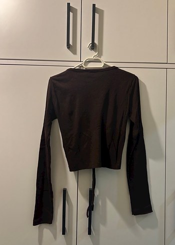 Kadın Siyah V Yaka Keten Uzun Kollu Bluz 2li kahverengi ve siyah - Görsel 7