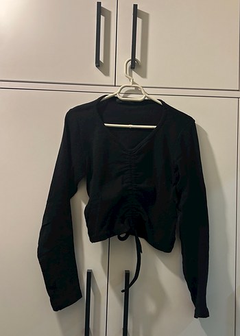 Kadın Siyah V Yaka Keten Uzun Kollu Bluz 2li kahverengi ve siyah - Görsel 2