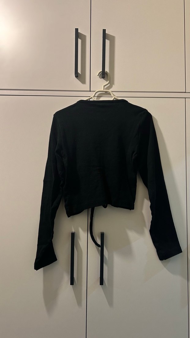 Kadın Siyah V Yaka Keten Uzun Kollu Bluz 2li kahverengi ve siyah - Görsel 4