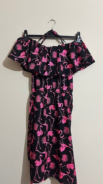 Flamingolu Elbise Pembe, Siyah