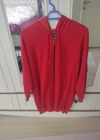 m Beden Kırmızı Fermuarlı Kadın Sweatshirt