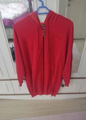Kırmızı Fermuarlı Kadın Sweatshirt