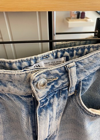 34 Beden Gri Mavi Bol Kesim Midi Kot Pantolon