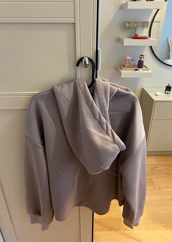 m Beden gri Renk Gri Örgü Kapüşonlu Kadın Sweatshirt