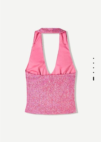 Bershka Pembe Parlak Payetli V Yaka Kız Top