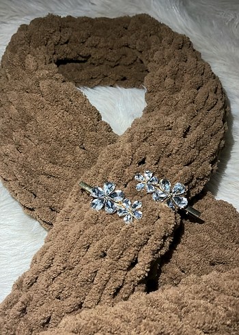 Kahverengi Kürklü Örgü Kadın atkı - Görsel 3