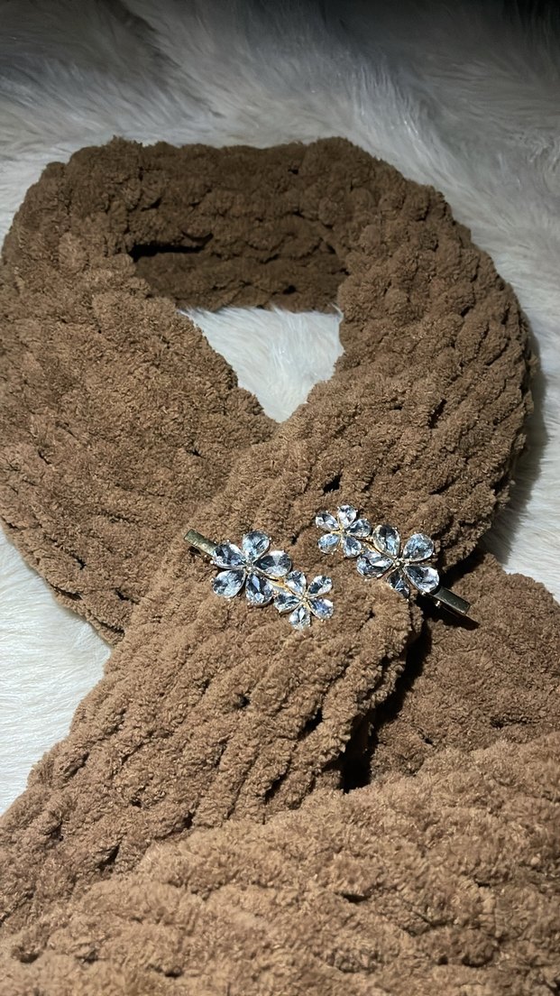 Kahverengi Kürklü Örgü Kadın atkı - Görsel 3