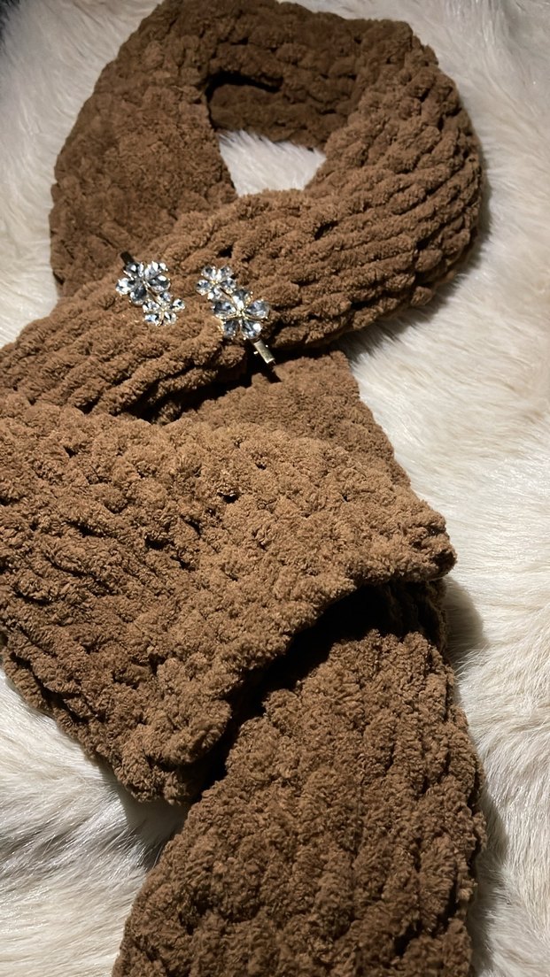 Kahverengi Kürklü Örgü Kadın atkı - Görsel 2