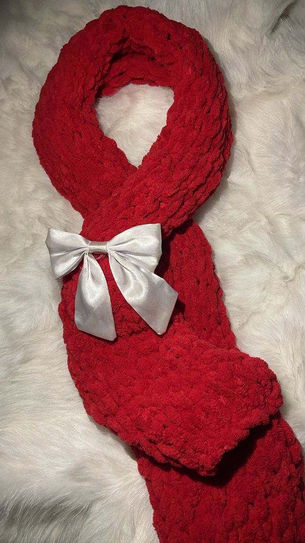 Kırmızı örgü puffy atkı - Görsel 2