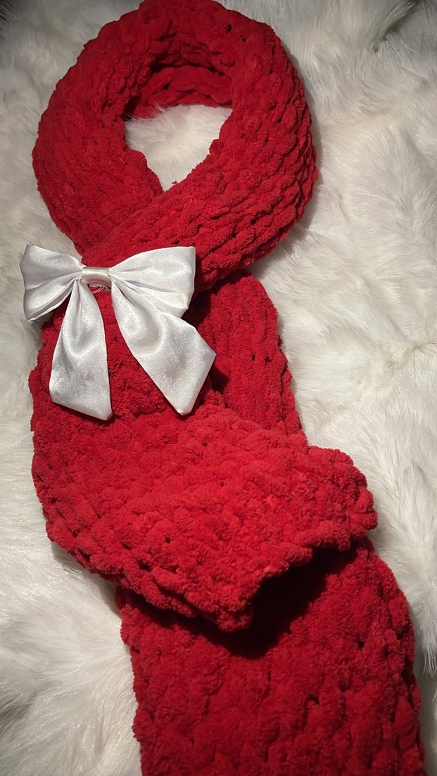 Kırmızı örgü puffy atkı - Görsel 3