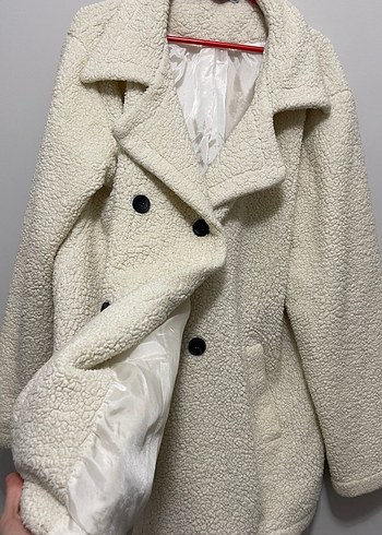 Beyaz Kürklü Midi Kadın Kaban - Görsel 2