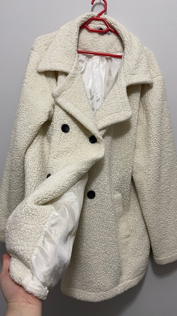 Beyaz Kürklü Midi Kadın Kaban - Görsel 2