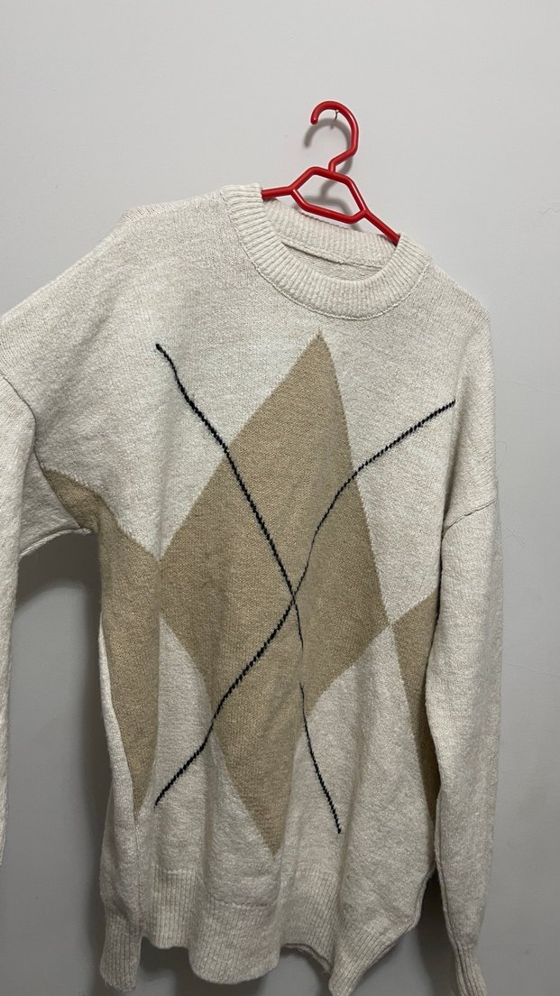 Bej Bohem Uzun Kollu Kadın Triko Kazak - Görsel 2