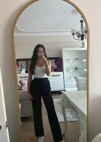 xs Beden Beli pileli siyah palazzo pantolon