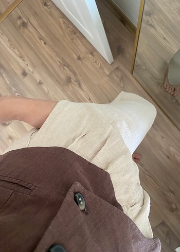 34 Beden Trendyolmilla marka bej keten pileli pantolon
