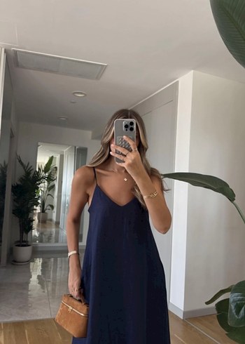 s Beden lacivert Renk Butik Merve Aksoy marka lacivert keten maxi boy elbise
