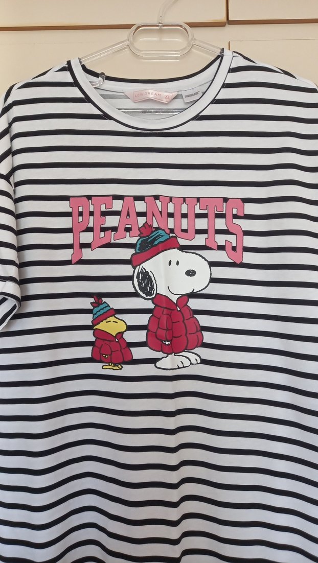 Çizgili Snoopy Baskılı Hamile Ev  Elbisesi YENİ (Pamuklu penye) - Görsel 3