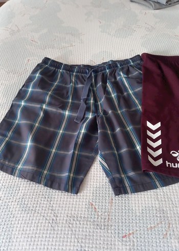 LC Waikiki 2 adet LCW Kareli poplin ve bordo elastik belli şort. Erkek