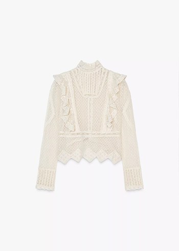 Zara ZARA ZW COLLECTION İŞLEMELİ TÜL GÖMLEK