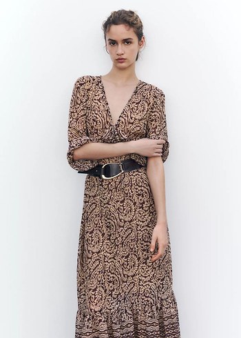 Zara ZARA FIRFIRLI DESENLİ MİDİ ELBİSE