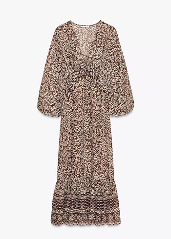 ZARA FIRFIRLI DESENLİ MİDİ ELBİSE