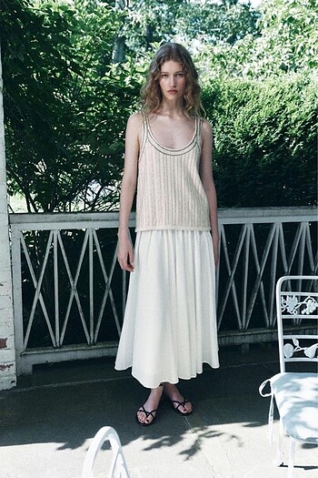 Zara ZW COLLECTION VOLANLI MİDİ ETEK