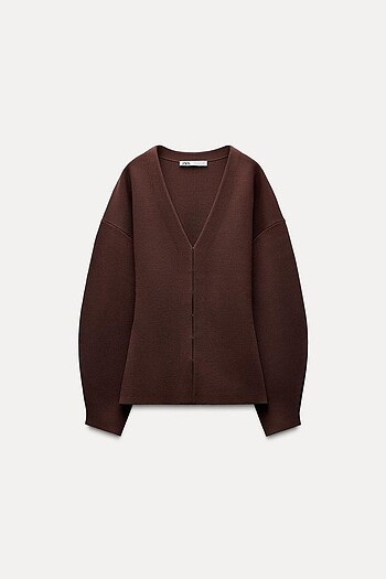 ZARA BELİ DAR KESİM DÜZ ÖRGÜ CEKET