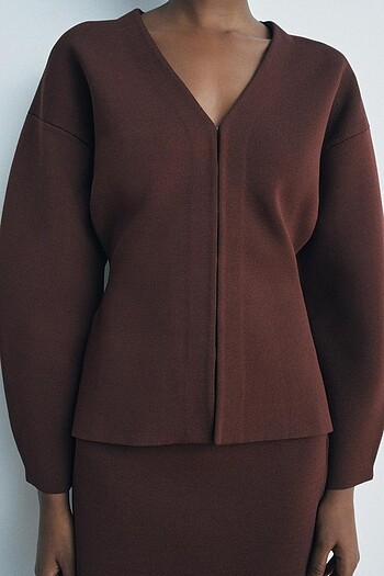 Zara ZARA BELİ DAR KESİM DÜZ ÖRGÜ CEKET