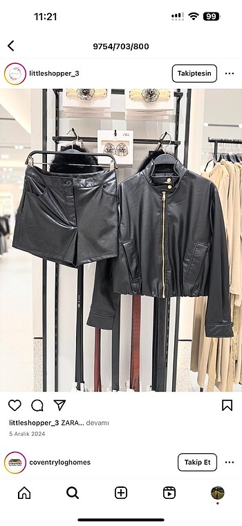 Zara ZARA DİK YAKALI SUNİ DERİ CEKET