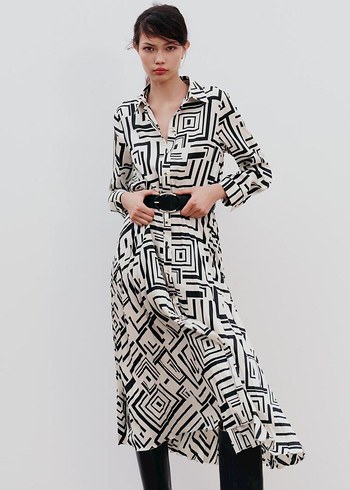 ZARA KEMERLİ DESENLİ SATEN ELBİSE - Görsel 3