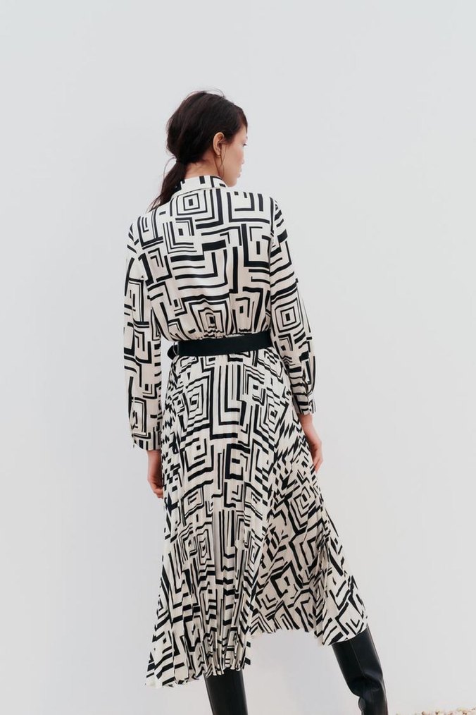 ZARA KEMERLİ DESENLİ SATEN ELBİSE - Görsel 5