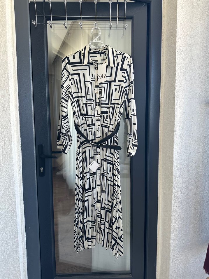 ZARA KEMERLİ DESENLİ SATEN ELBİSE - Görsel 2