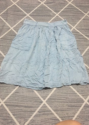 LC Waikiki Keten Kumaşlı Mavi Fırfırlı Kız Eteği