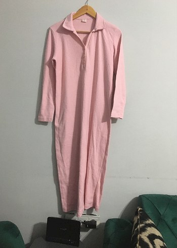 Pembe Uzun Kollu Rahat Kadın Gecelik